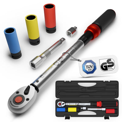 Wagenheber.de Drehmomentschlüssel 1/2 Zoll 40–210 Nm im Set – TÜV & GS geprüft mit Koffer & Nüssen