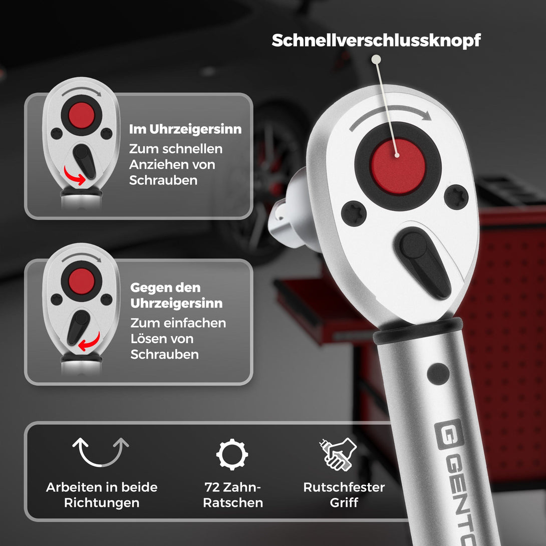 Wagenheber.de Drehmomentschlüssel 1/2 Zoll 40–210 Nm im Set – TÜV & GS geprüft mit Koffer & Nüssen
