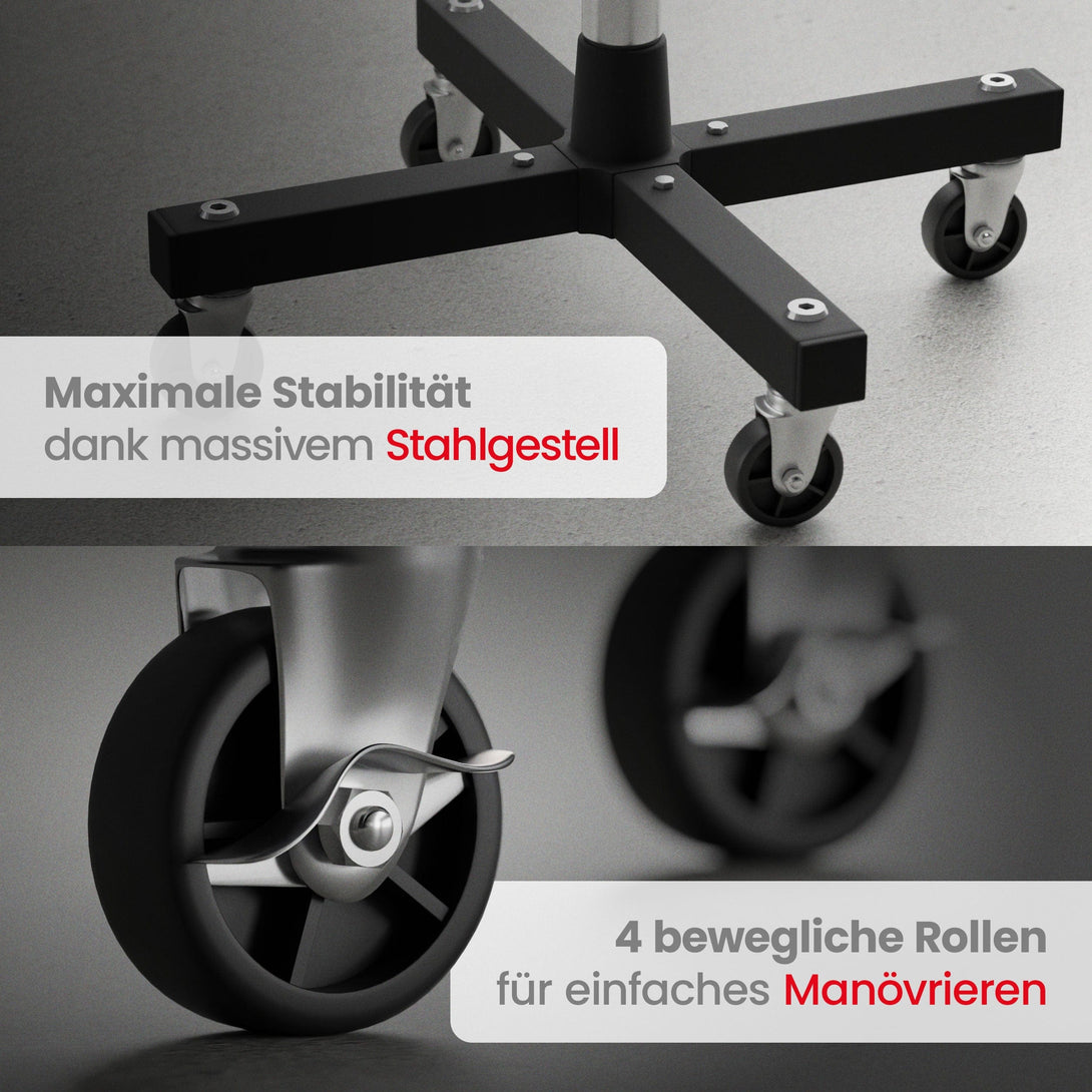 Wagenheber.de Felgenbaum fahrbar – Reifenständer für 4 Reifen bis 225 mm (16–20 Zoll) mit Rollen & Reifenmarkierer, belastbar bis 100 kg