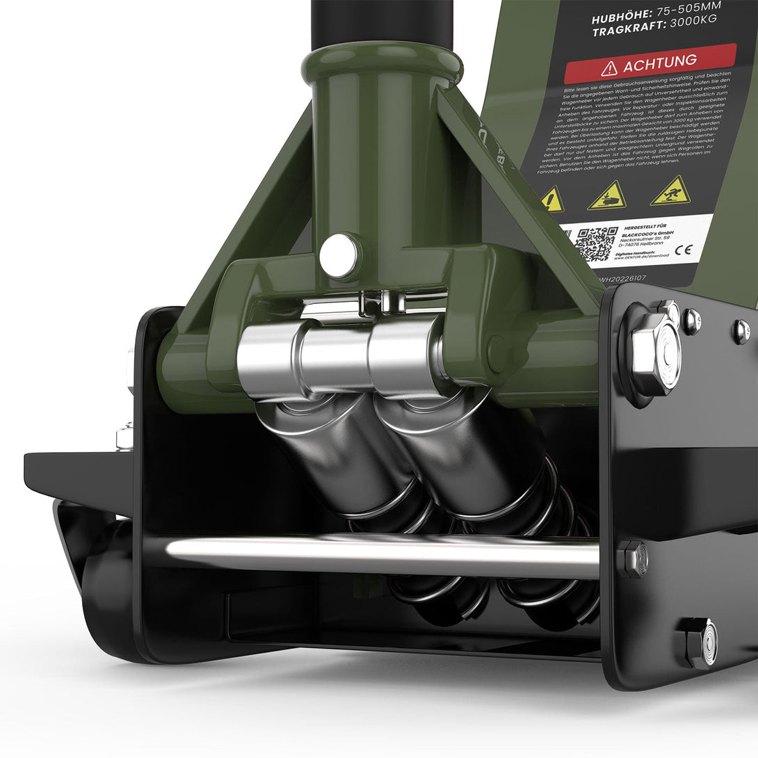 GENTOR Wagenheber 3T hydraulisch in Olivgrun mit Doppelkolben-Quicklift-System, flache Unterfahrhohe 75mm fur tiefergelegte Fahrzeuge